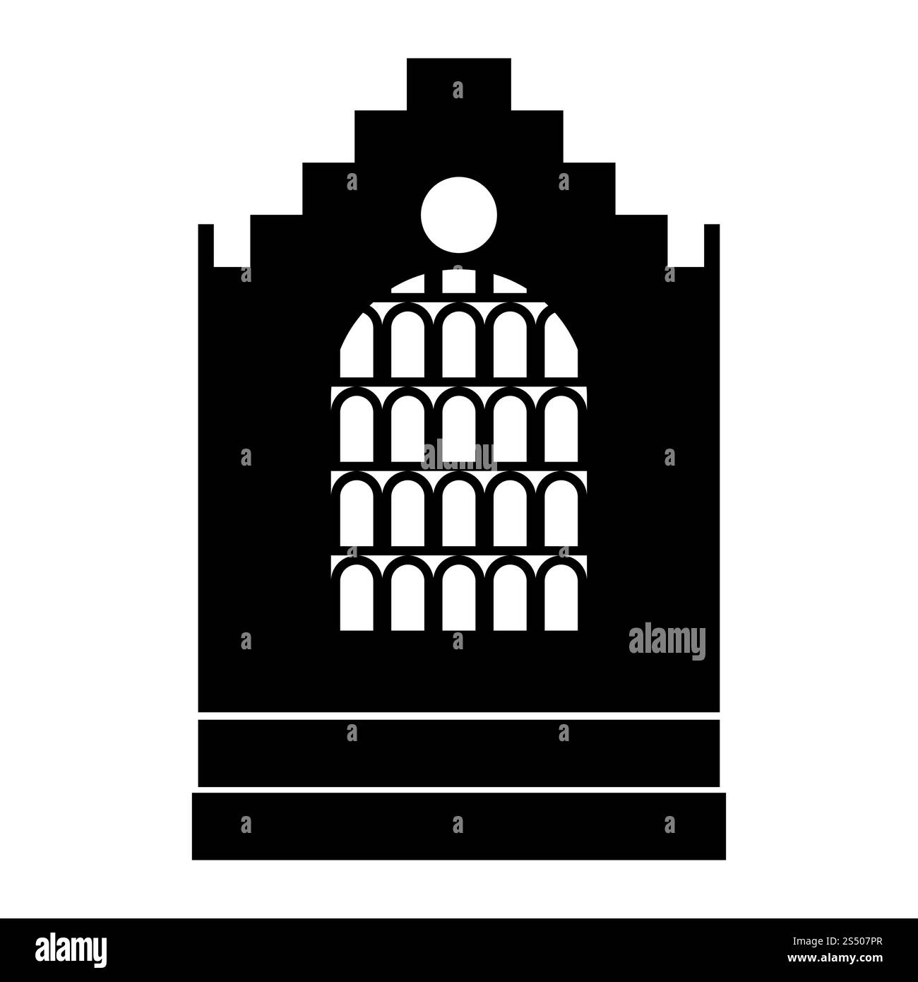 Icône noire de bâtiment d'église. Banque D'Images