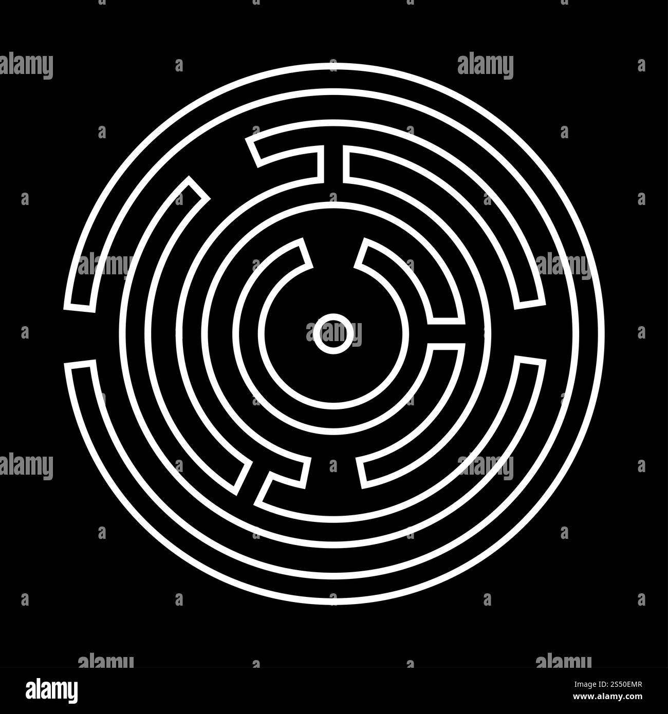 Cercle labyrinthe ou icône blanche labyrinthe . Banque D'Images