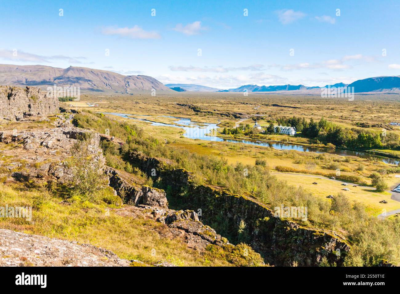 Voyager en Islande - voir ci-dessus de rift valley avec problème de masse dans le parc national de Thingvellir en septembre Banque D'Images