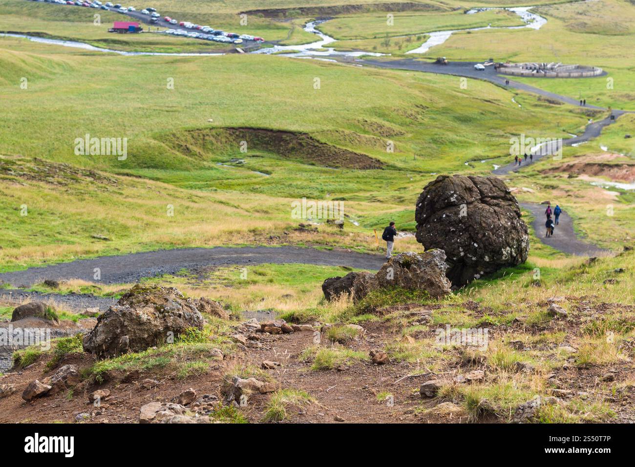 Voyager en Islande - sentier dans Hveragerdi Hot Spring River Trail en septembre Banque D'Images