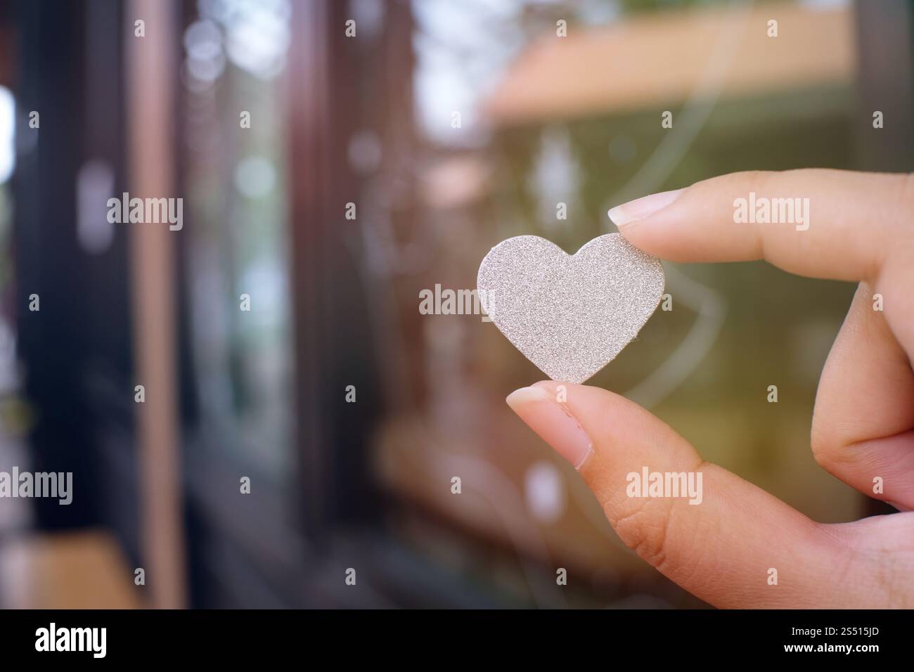 Valentine day love concept. Hart rouge dans la main avec copie espace Banque D'Images