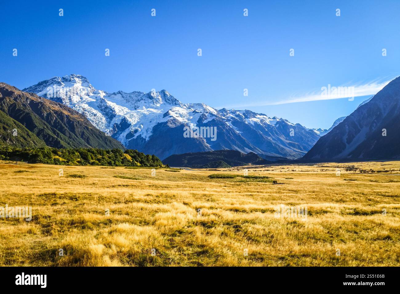 Paysage alpin de la vallée du Mont Cook, Nouvelle-Zélande. Paysage de la vallée du Mont Cook, Nouvelle-Zélande Banque D'Images