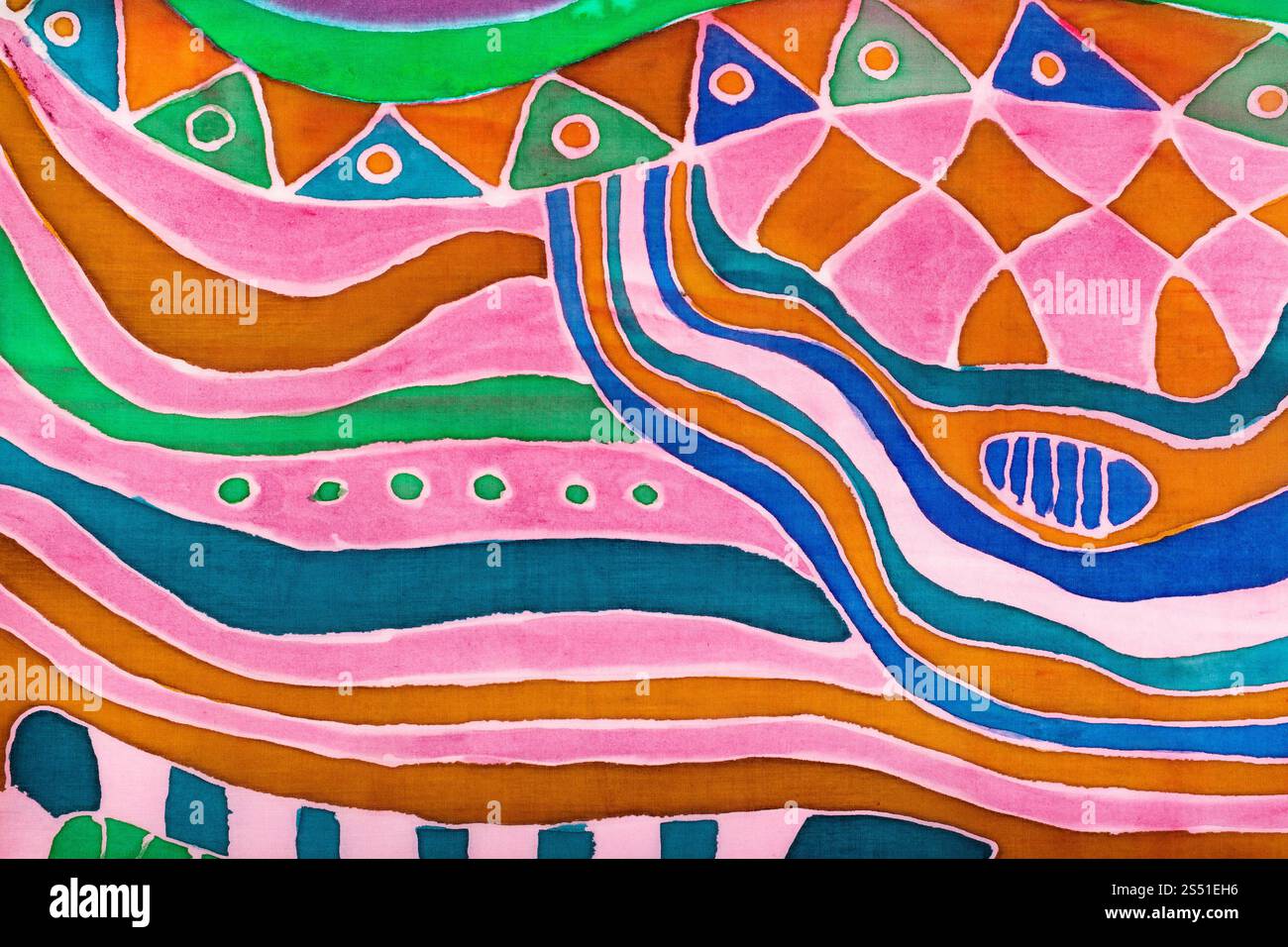 Décor de foulard en soie peint à contour froide technique batik Banque D'Images