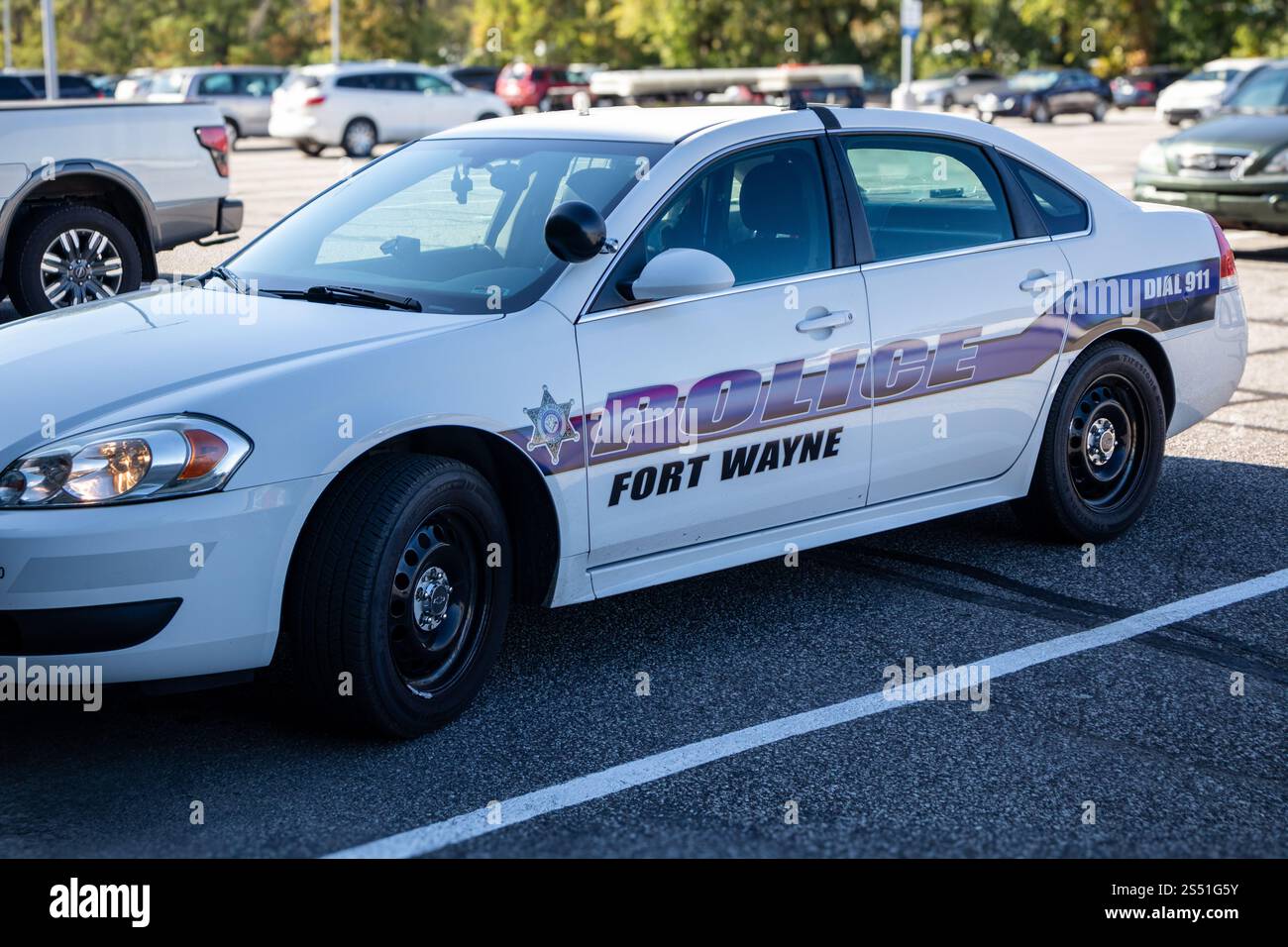 Fort Wayne, Indiana police Cruiser dans un parking Banque D'Images