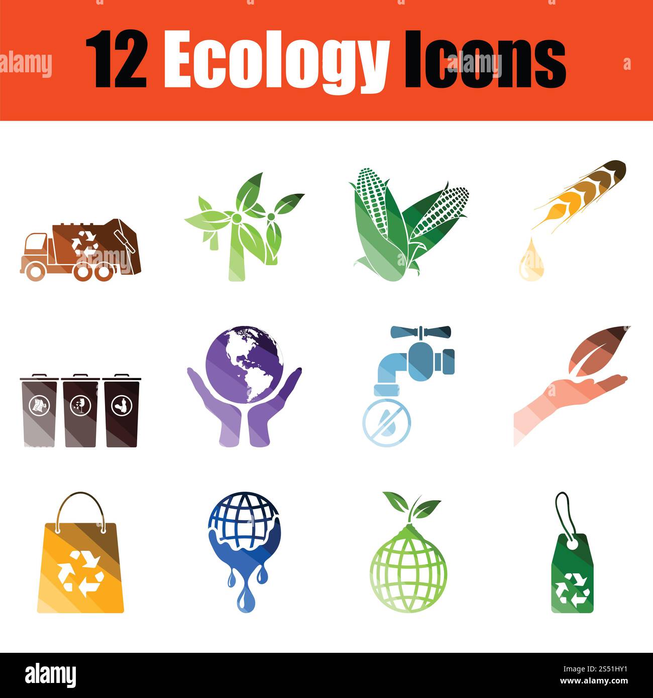 Ensemble d'icônes de l'écologie. Design couleur du dégradé. Vector illustration. Banque D'Images