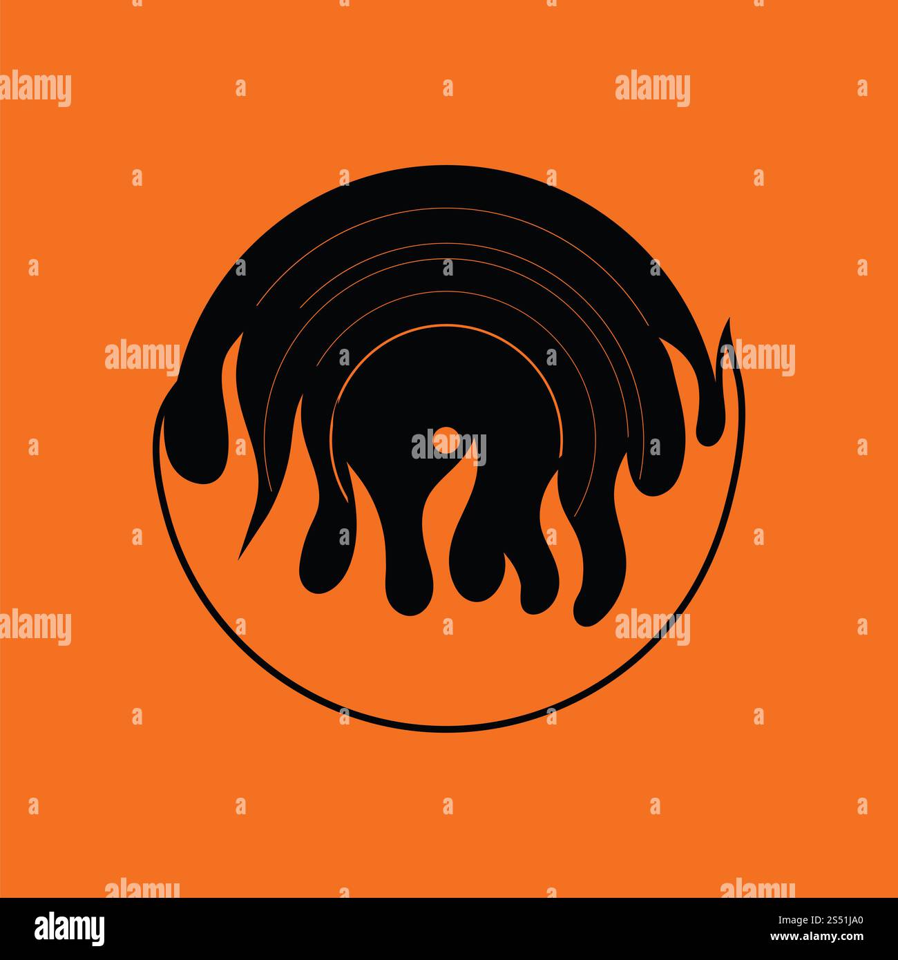 L'icône de vinyle de la flamme. Fond orange avec du noir. Vector illustration. Banque D'Images