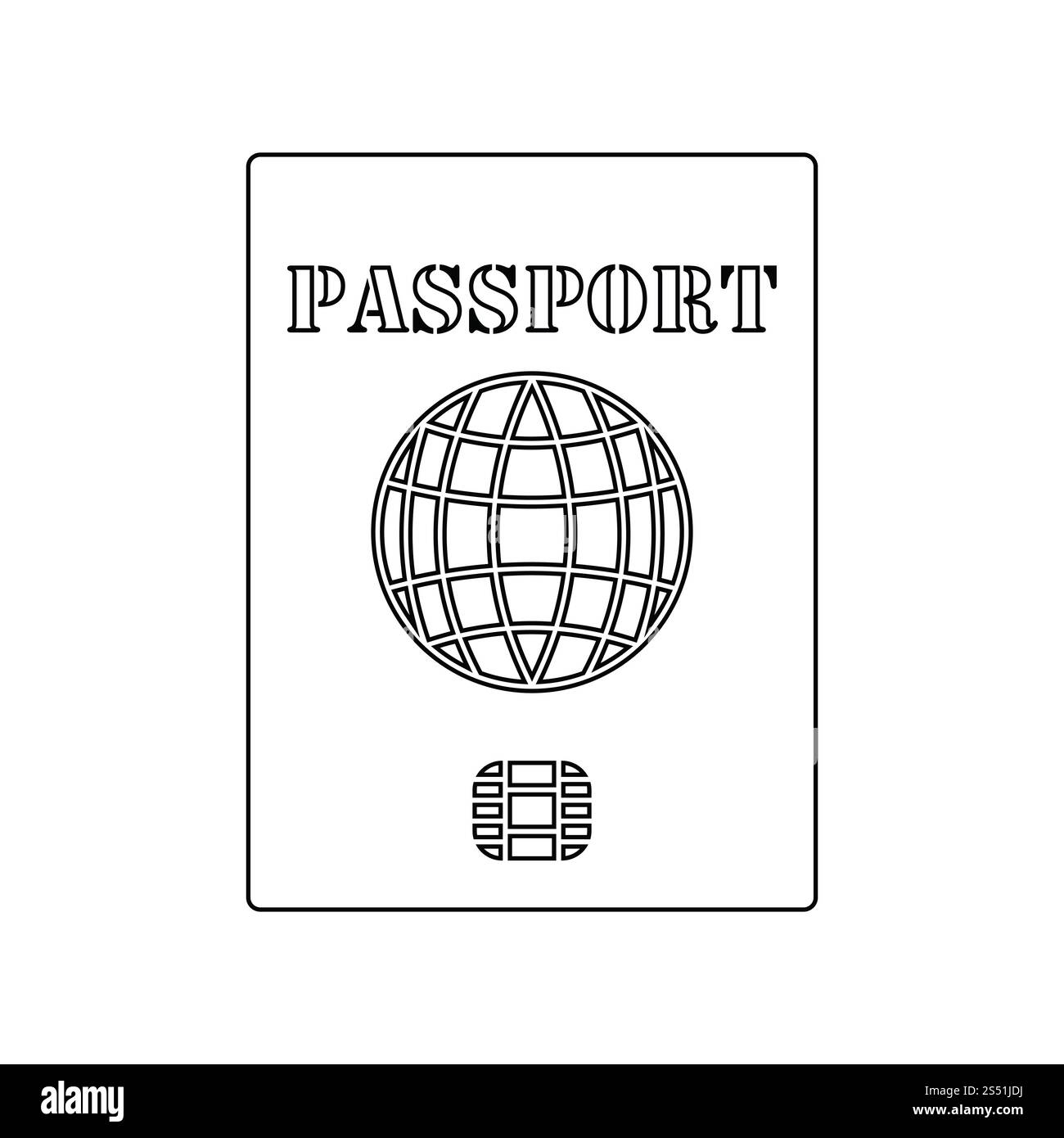 Icône de passeport avec puce. Fine ligne design. Vector illustration. Banque D'Images