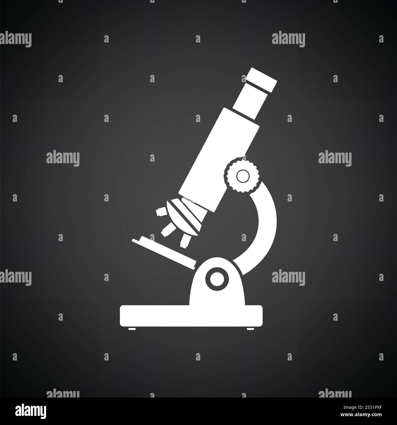 Microscope scolaire icône. Fond noir avec blanc. Vector illustration. Banque D'Images