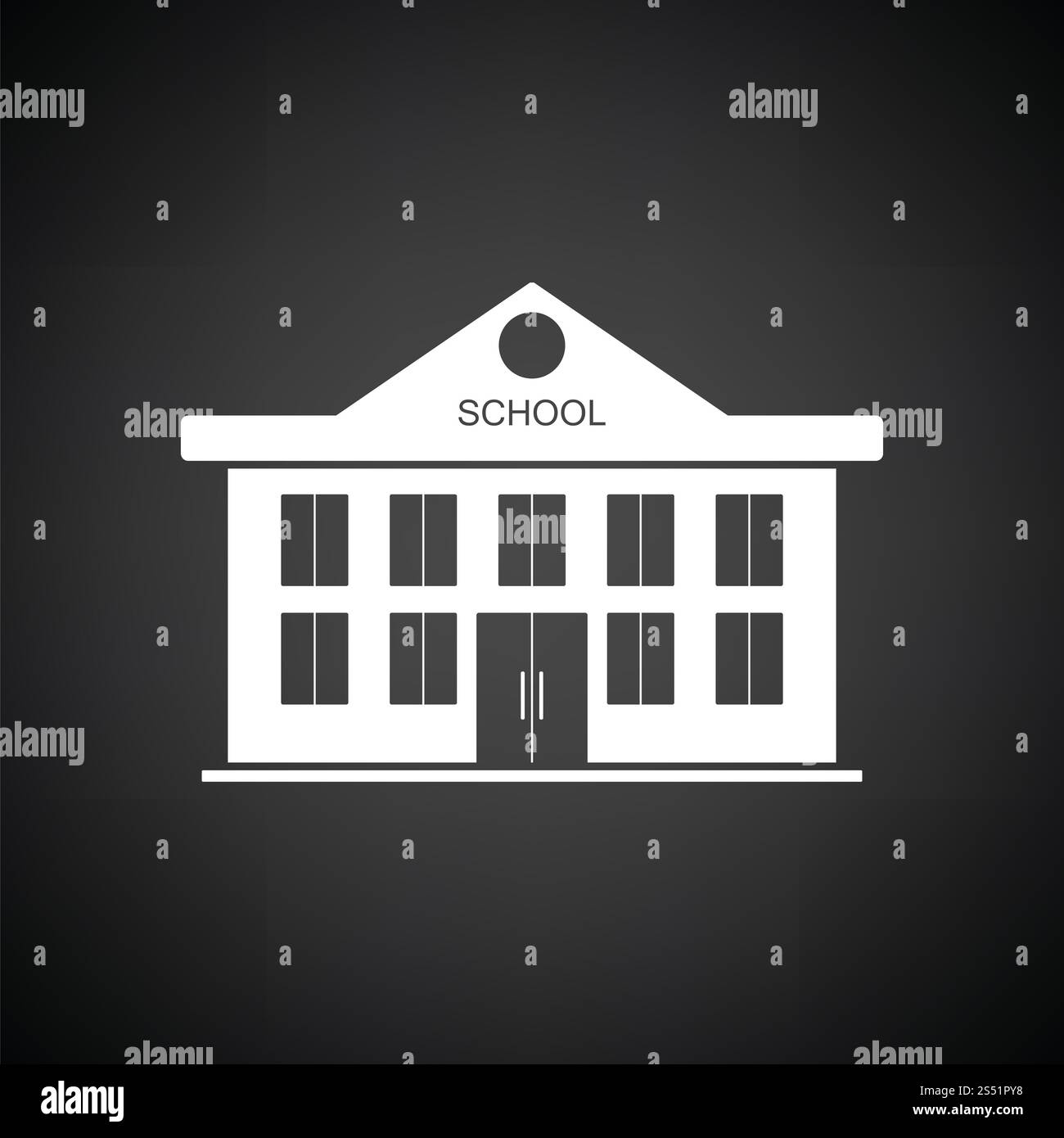 Icône de l'école. Fond noir avec blanc. Vector illustration. Banque D'Images