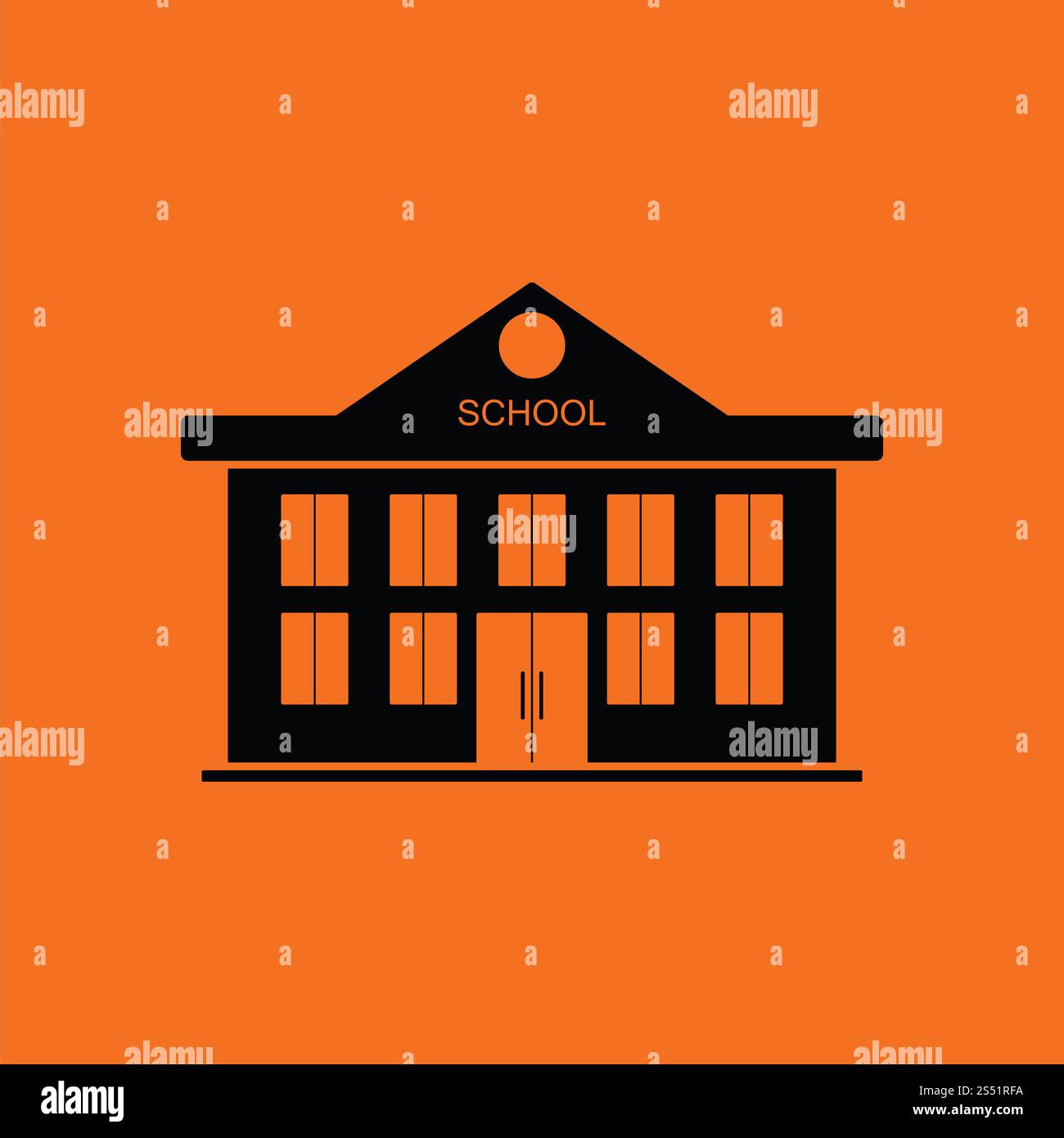 Icône de l'école. Fond orange avec du noir. Vector illustration. Banque D'Images