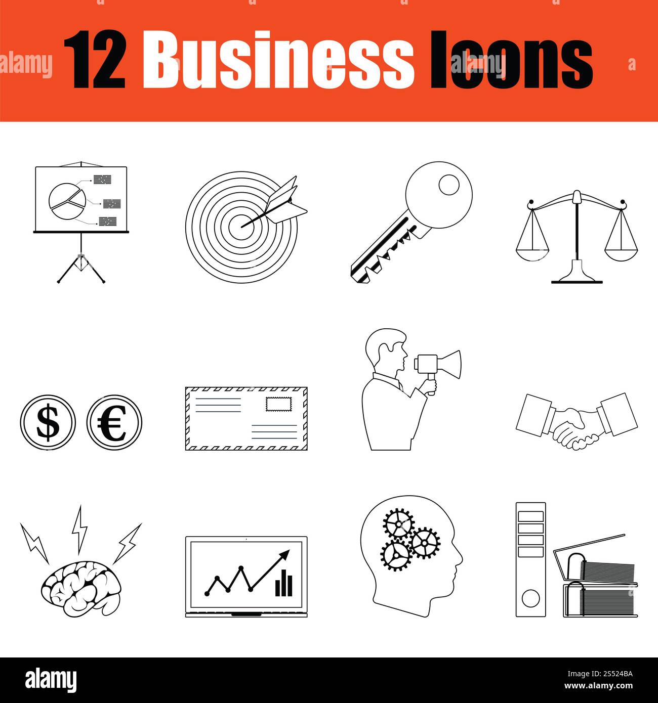 Business icon set. Fine ligne design. Vector illustration. Banque D'Images