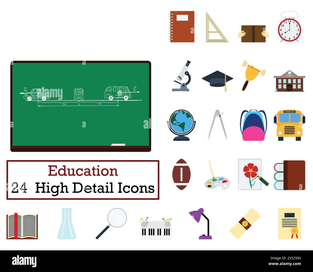 Jeu de 24 icônes de l'éducation. Télévision couleur design. Vector illustration. Banque D'Images