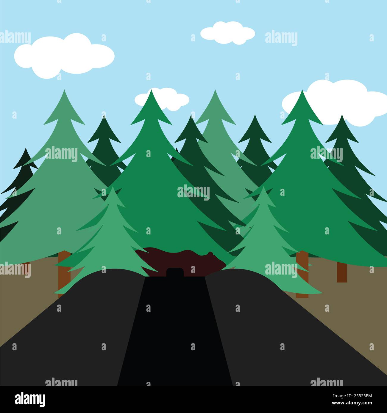 Modèle plat scène de chasse en forêt de sapins. Vector illustration. Banque D'Images