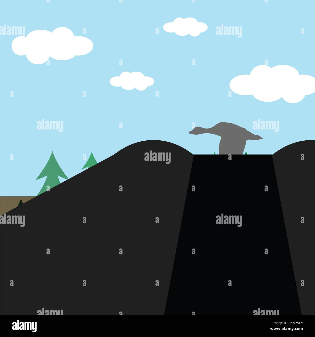 Modèle plat scène de chasse en forêt de sapins. Vector illustration. Banque D'Images