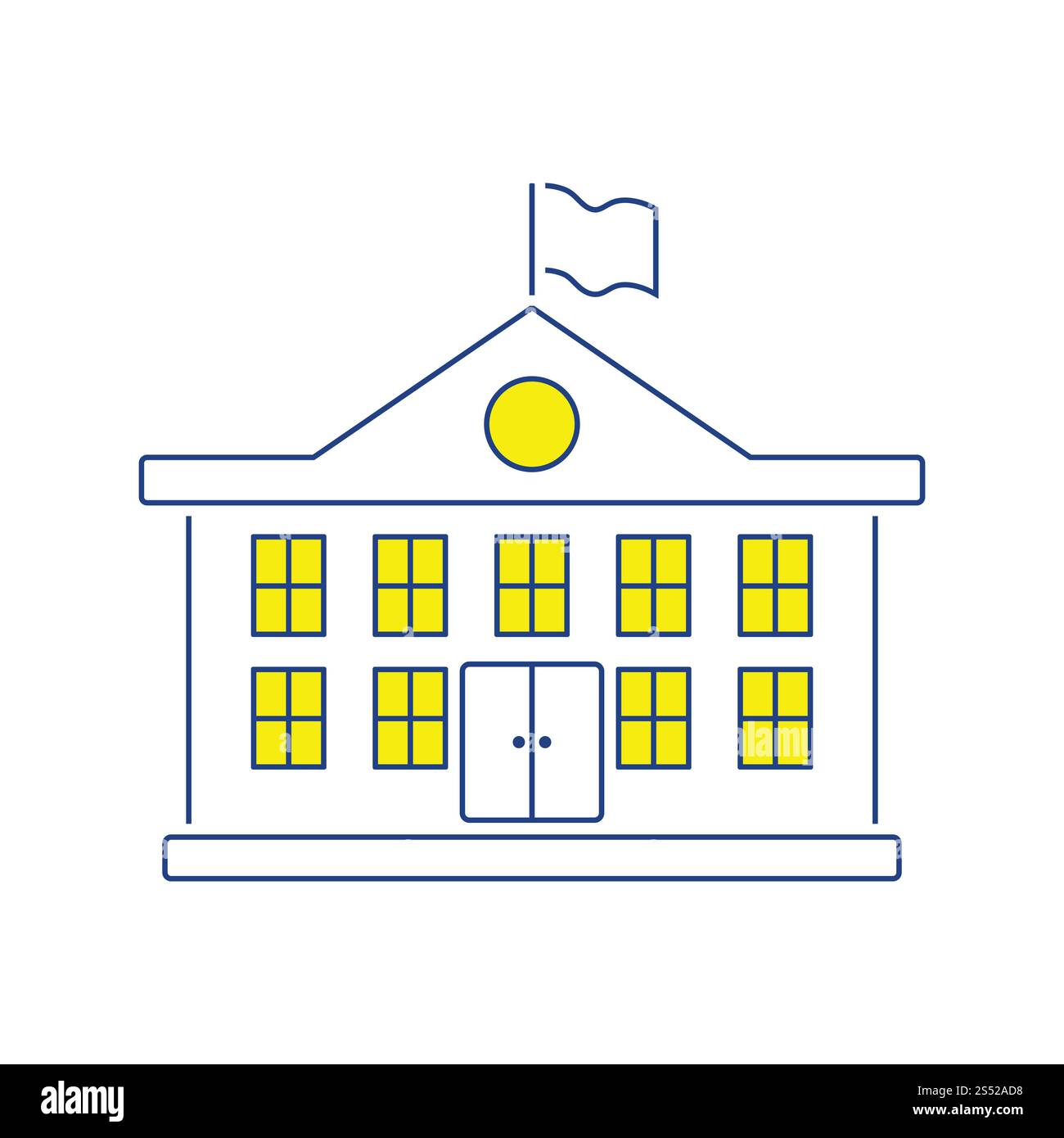 Icône de bâtiment de l'école. Fine ligne design. Vector illustration. Banque D'Images