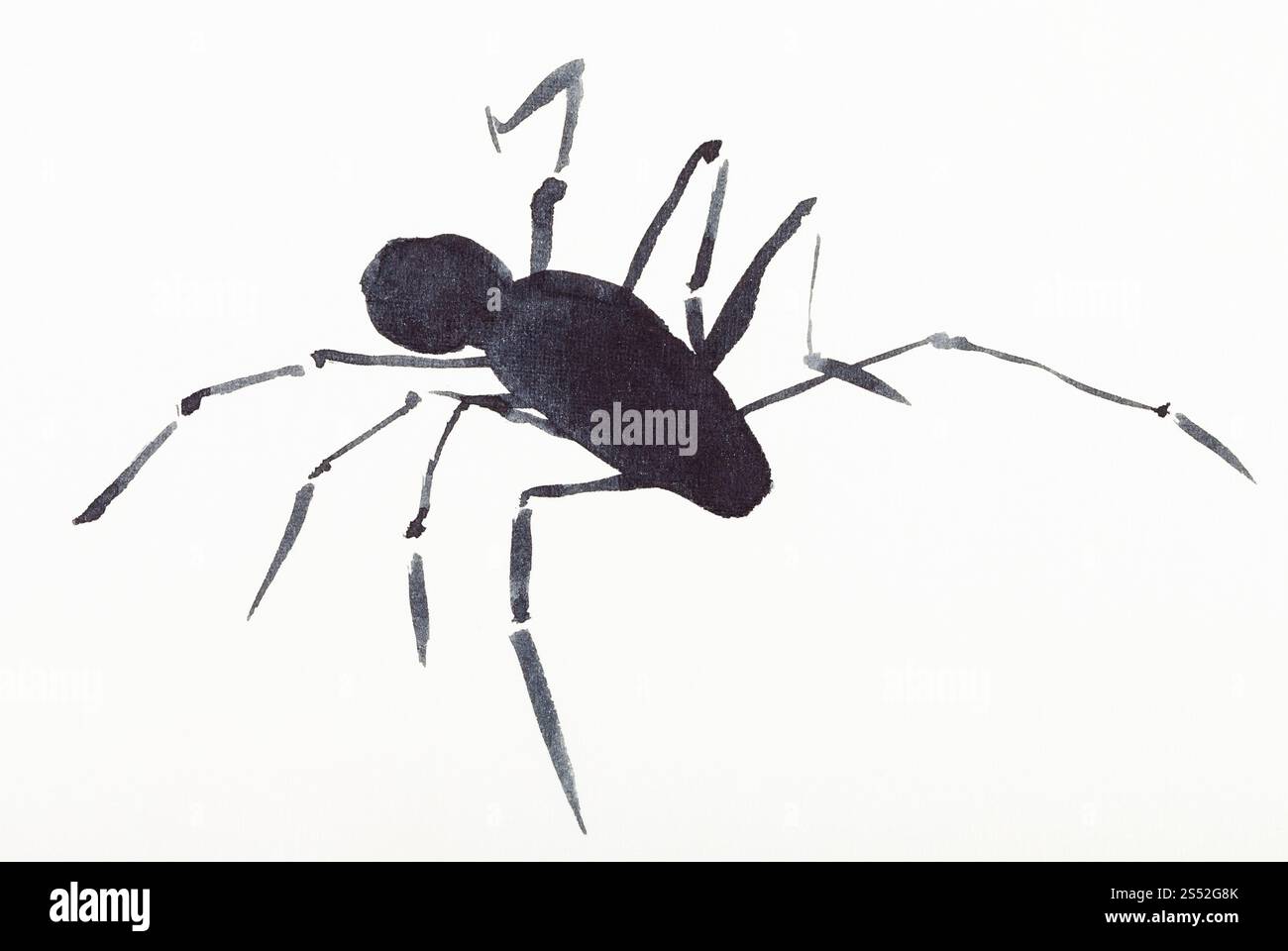 Peinture à la main de style sumi-e sur papier crème - spider dessiné par black aquarelles Banque D'Images