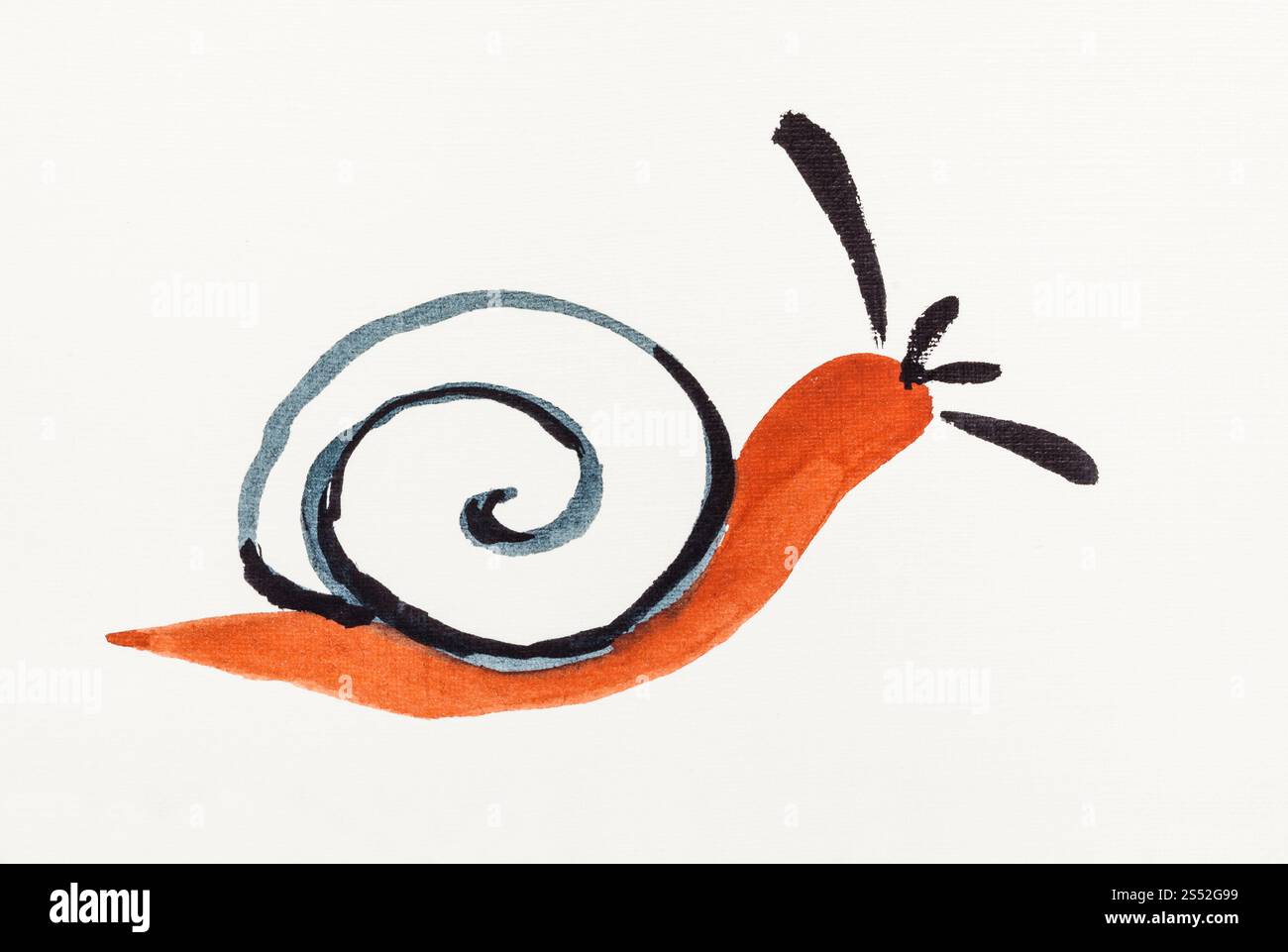 Peinture à la main de style sumi-e sur papier crème d'escargot - dessiné par l'aquarelle rouge et noire Banque D'Images