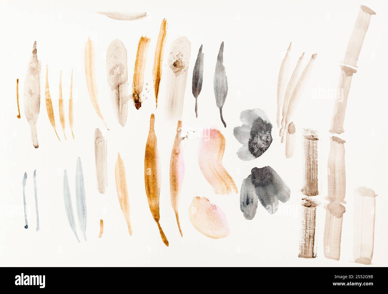 Peinture à la main de style sumi-e sur papier crème - Esquisses de feuilles de bambou dessiné par aquarelles Banque D'Images