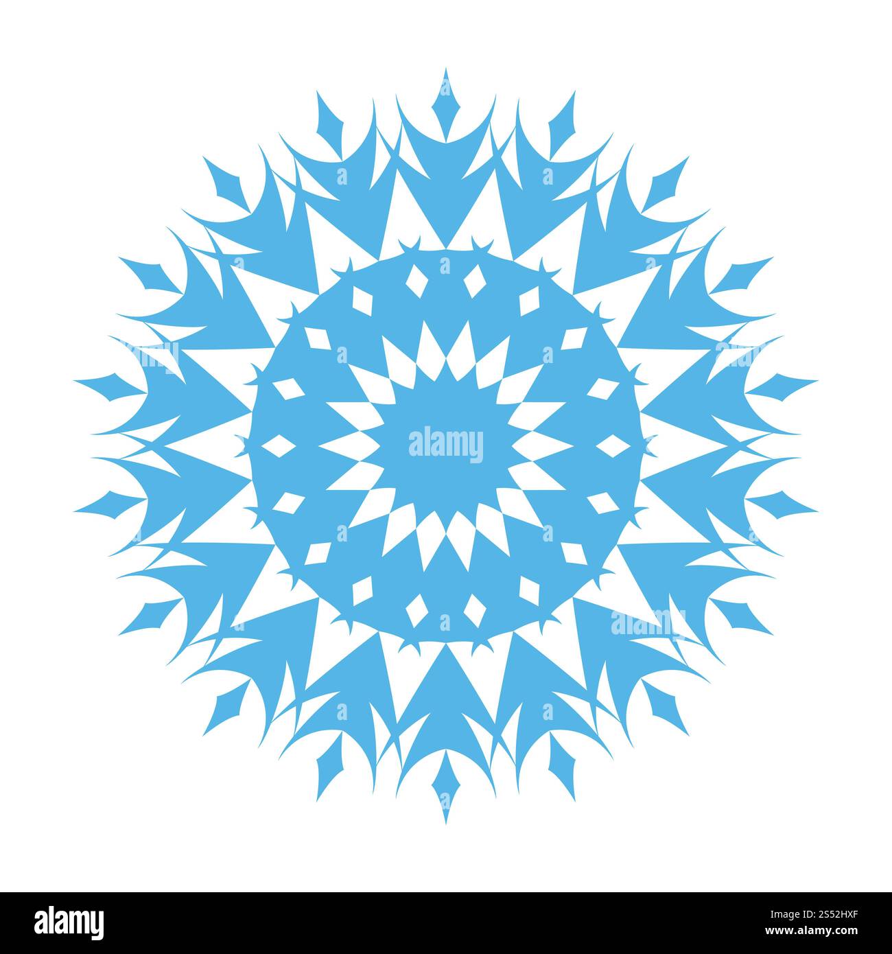 Snowflake fleuri. Bleu sur blanc. Vector illustration. Banque D'Images