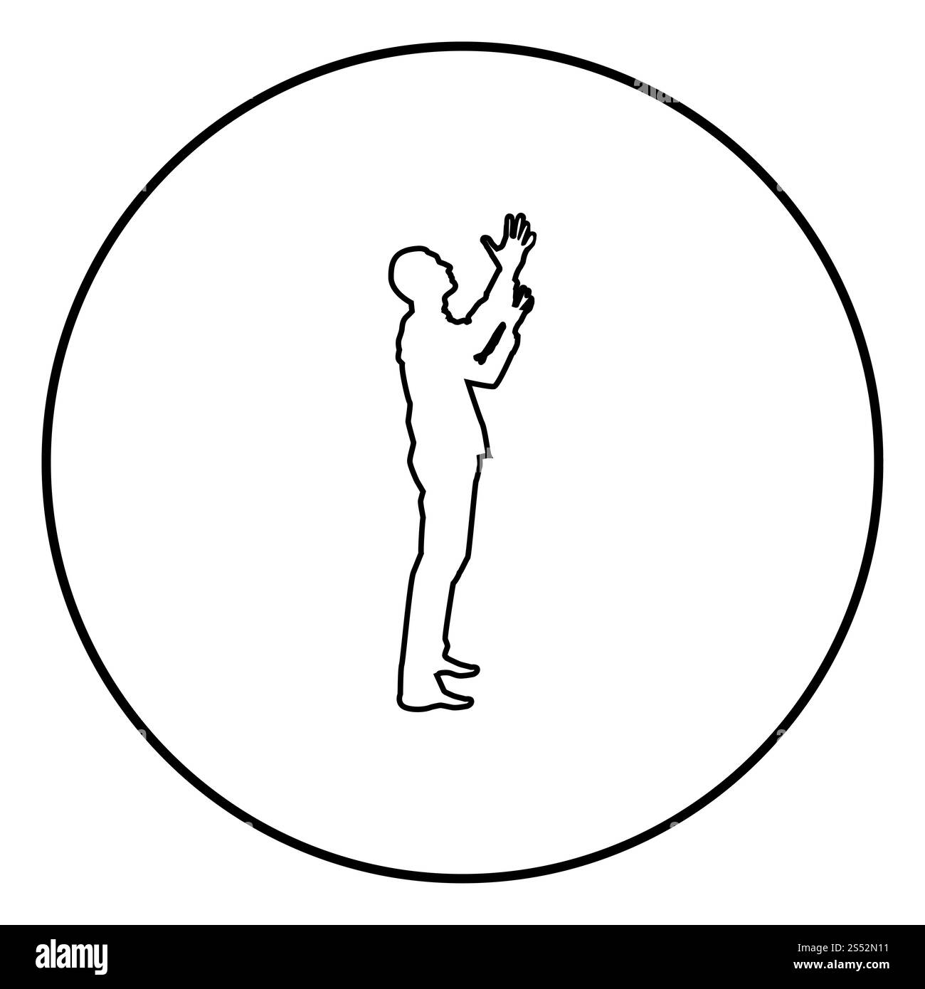 L'homme se tourne vers le ciel homme vers le bras appel à Dieu prier concept silhouette icône noir contour de couleur illustration vectorielle style plat image simple dans Banque D'Images