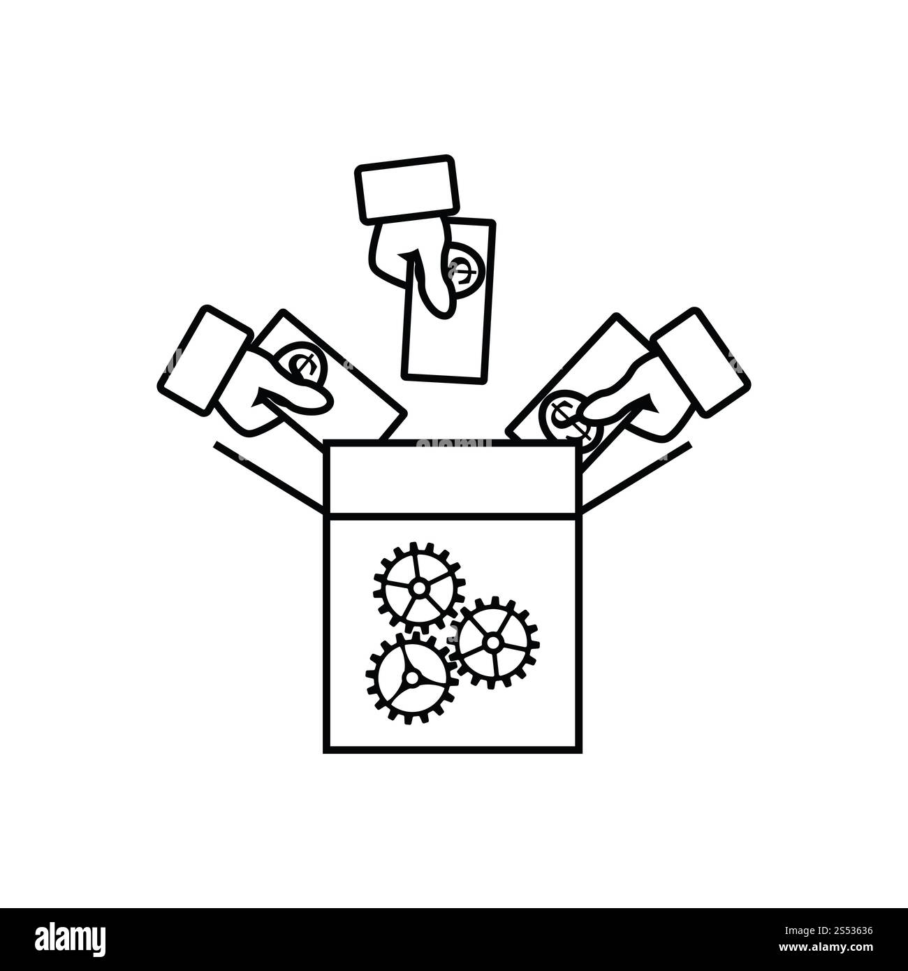 L'icône de Crowdfunding. Fine ligne design. Vector illustration. Banque D'Images