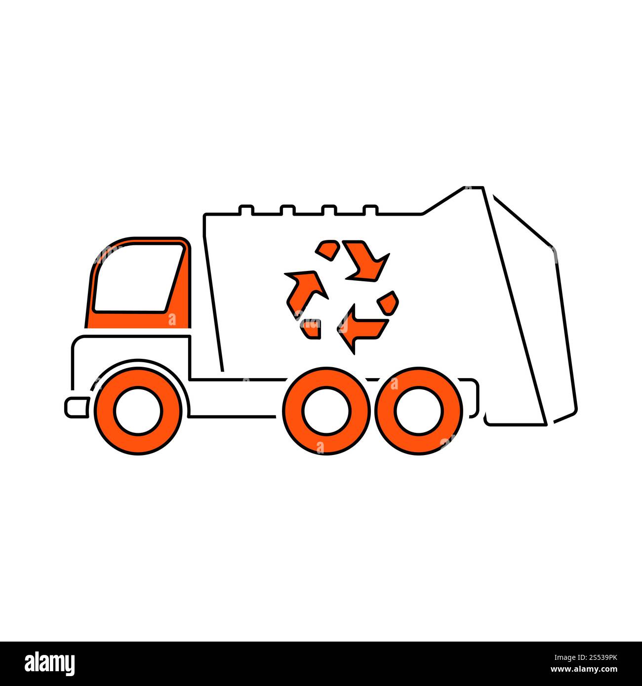 Voiture avec des déchets à recycler. Fine ligne rouge avec Design de remplissage. Vector Illustration. Banque D'Images