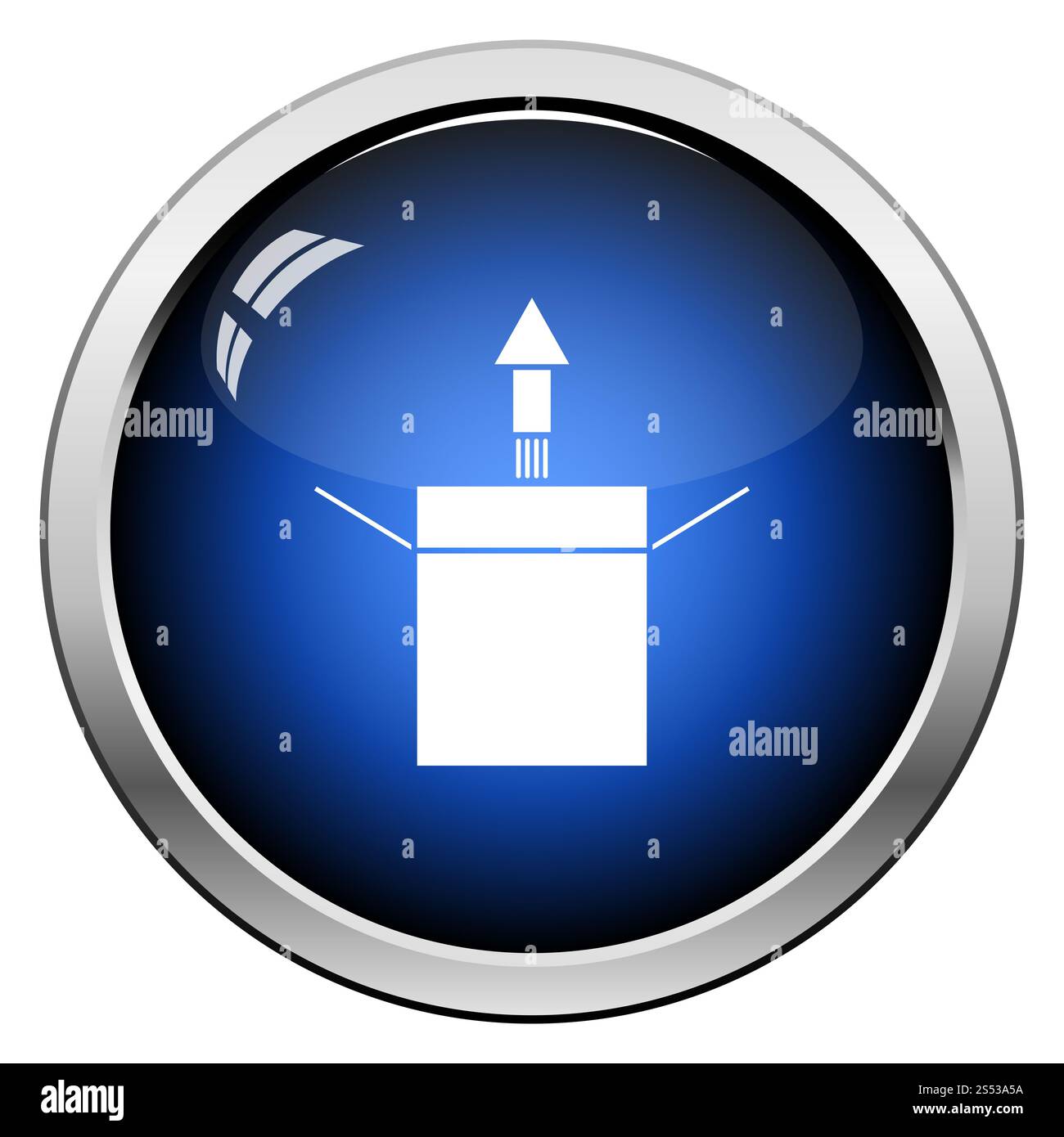 L'icône de lancement de produits. Bouton brillant Design. Vector Illustration. Banque D'Images