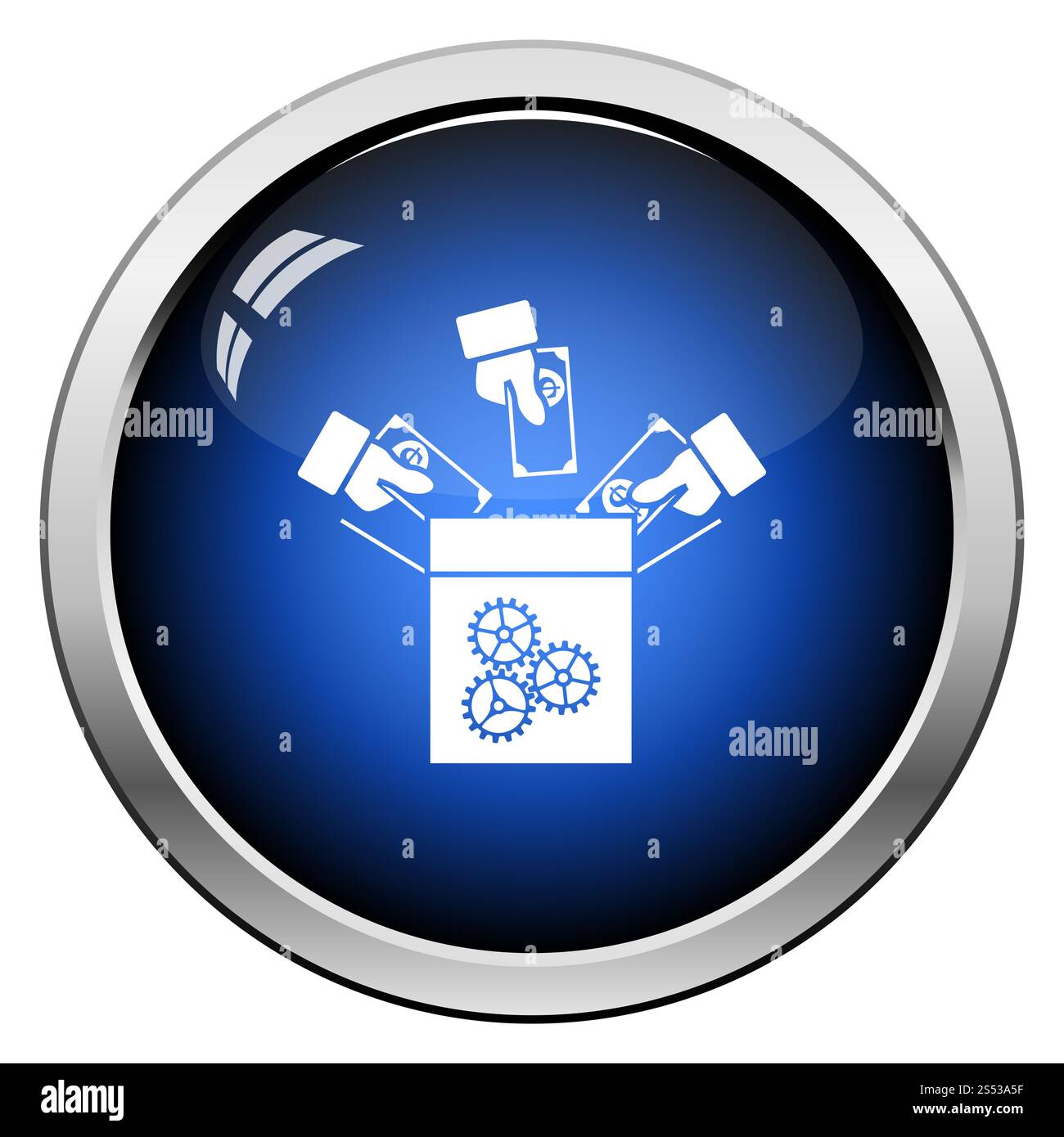 L'icône de Crowdfunding. Bouton brillant Design. Vector Illustration. Banque D'Images