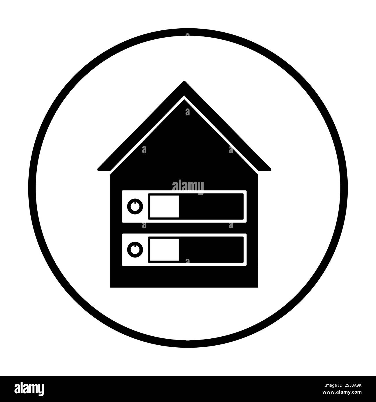 L'icône du centre de données. Cercle mince Stencil Design. Vector Illustration. Banque D'Images