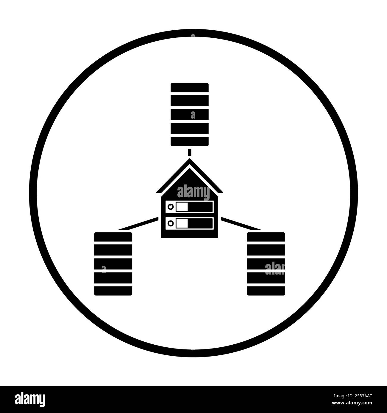 L'icône du centre de données. Cercle mince Stencil Design. Vector Illustration. Banque D'Images