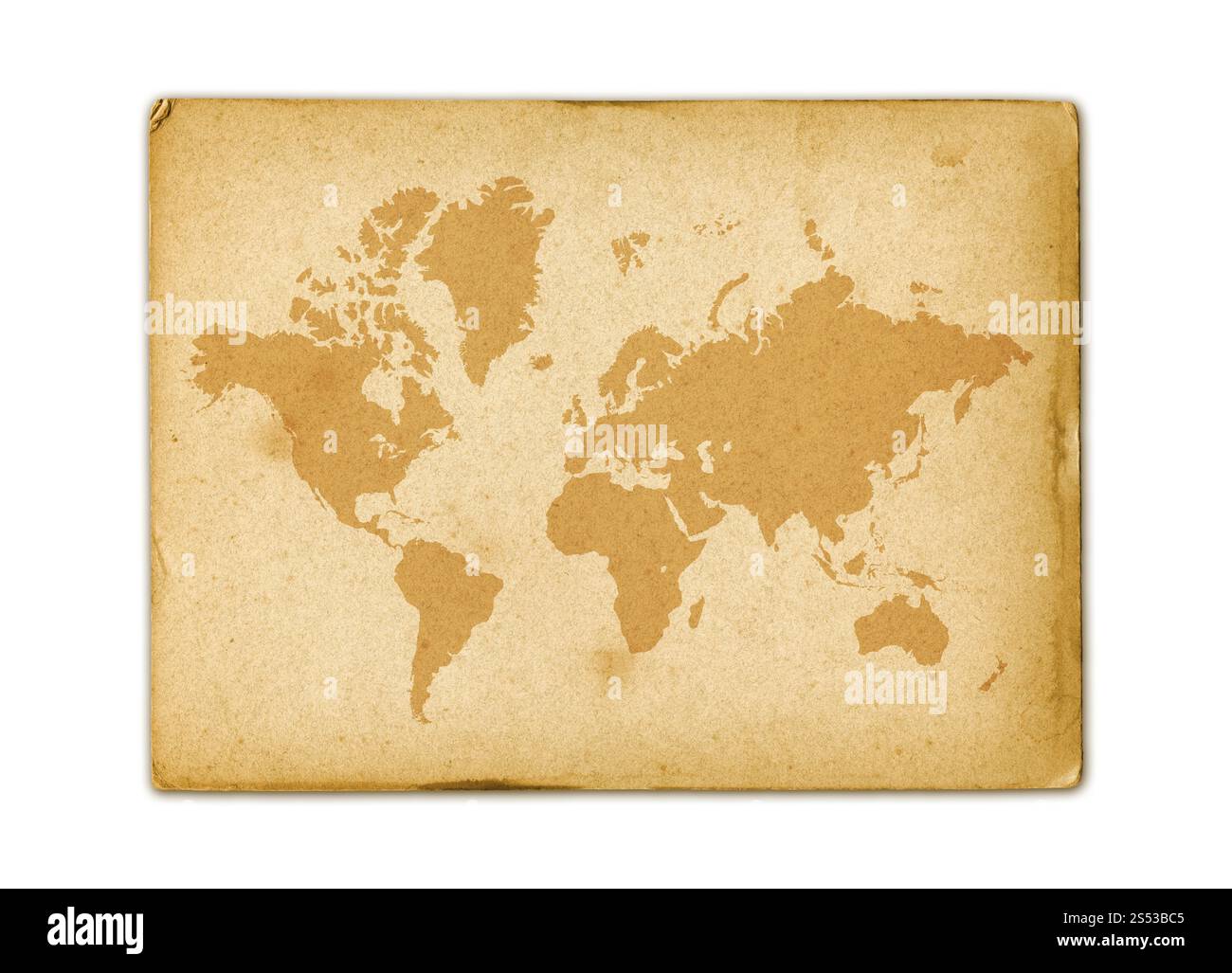Carte du monde vintage sur vieille texture de papier parchemin. Carte du monde vintage sur vieux papier parchemin Banque D'Images