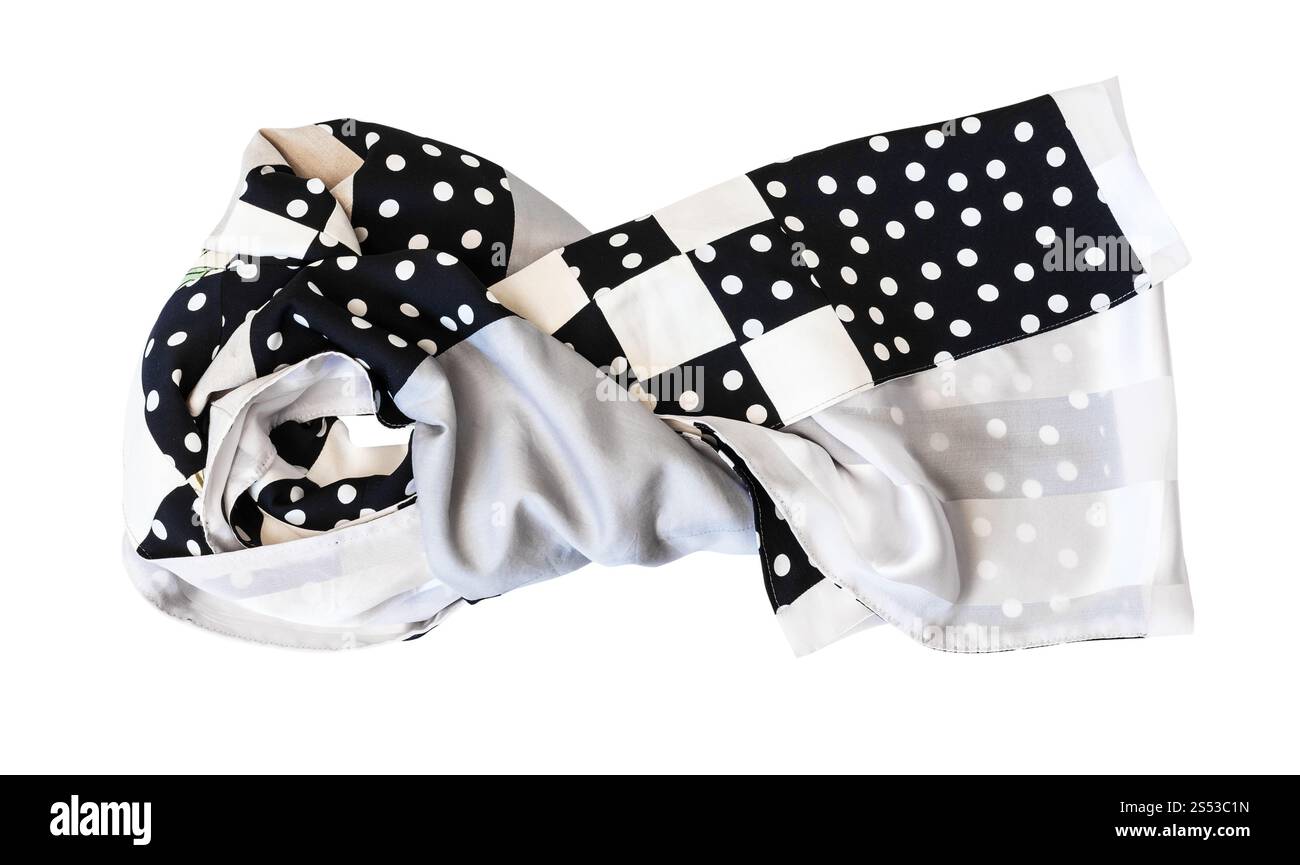 Foulard soie patchwork cousu à points noués à partir de tissu pois isolé sur fond blanc Banque D'Images