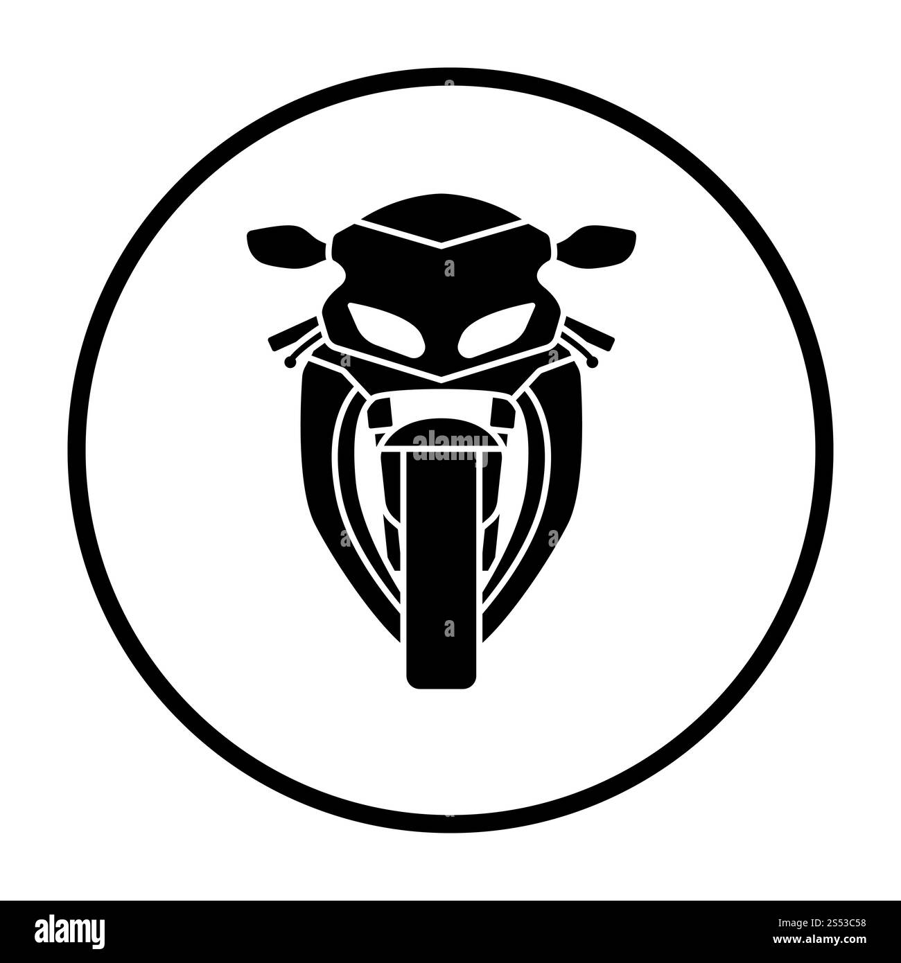 Icône Moto Vue de face. Cercle mince Stencil Design. Vector Illustration. Banque D'Images