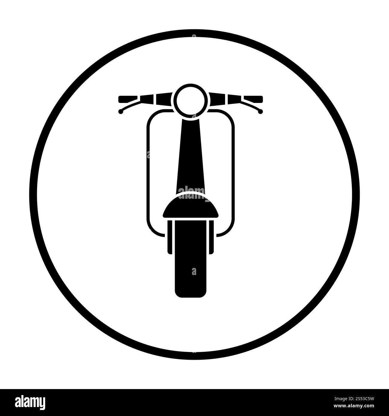 Icône scooter vue avant. Cercle mince Stencil Design. Vector Illustration. Banque D'Images