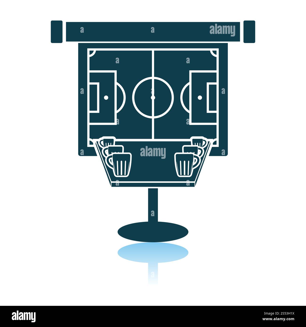Sport Bar Table avec café, de bière et de football sur l'écran de projection Traduction Icône. Reflet de l'ombre. Vector Illustration. Banque D'Images