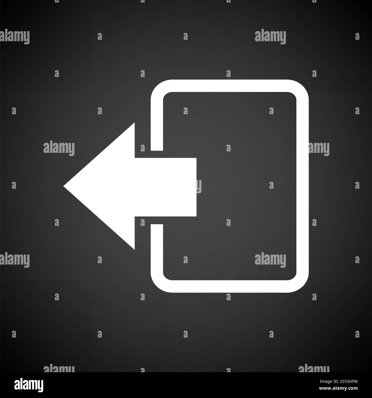 L'icône de sortie. Blanc sur fond noir. Vector Illustration. Banque D'Images