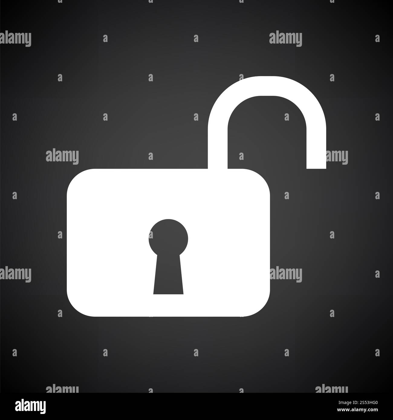 L'icône de déverrouillage. Blanc sur fond noir. Vector Illustration. Banque D'Images