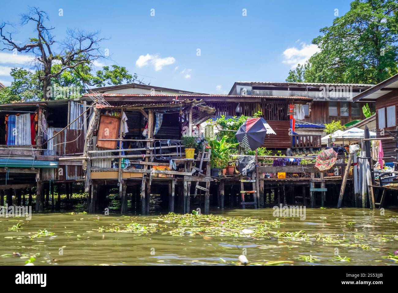 Maisons anciennes traditionnelles sur Khlong, Bangkok, Thaïlande. Maisons traditionnelles sur Khlong, Bangkok, Thaïlande Banque D'Images