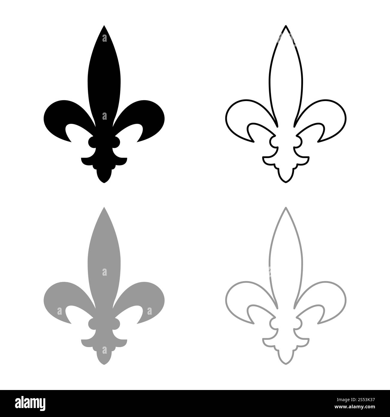 Symbole héraldique héraldique symbole liliya Fleur-de-lis héraldique royale française icône style set contour couleur gris noir style télévision illustration vectorielle Banque D'Images