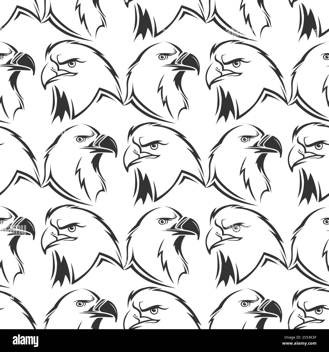 Illustration de conception de fond de modèle sans couture de vecteur d'oiseau fier gris. Conception de modèle sans couture vectorielle Eagles Banque D'Images