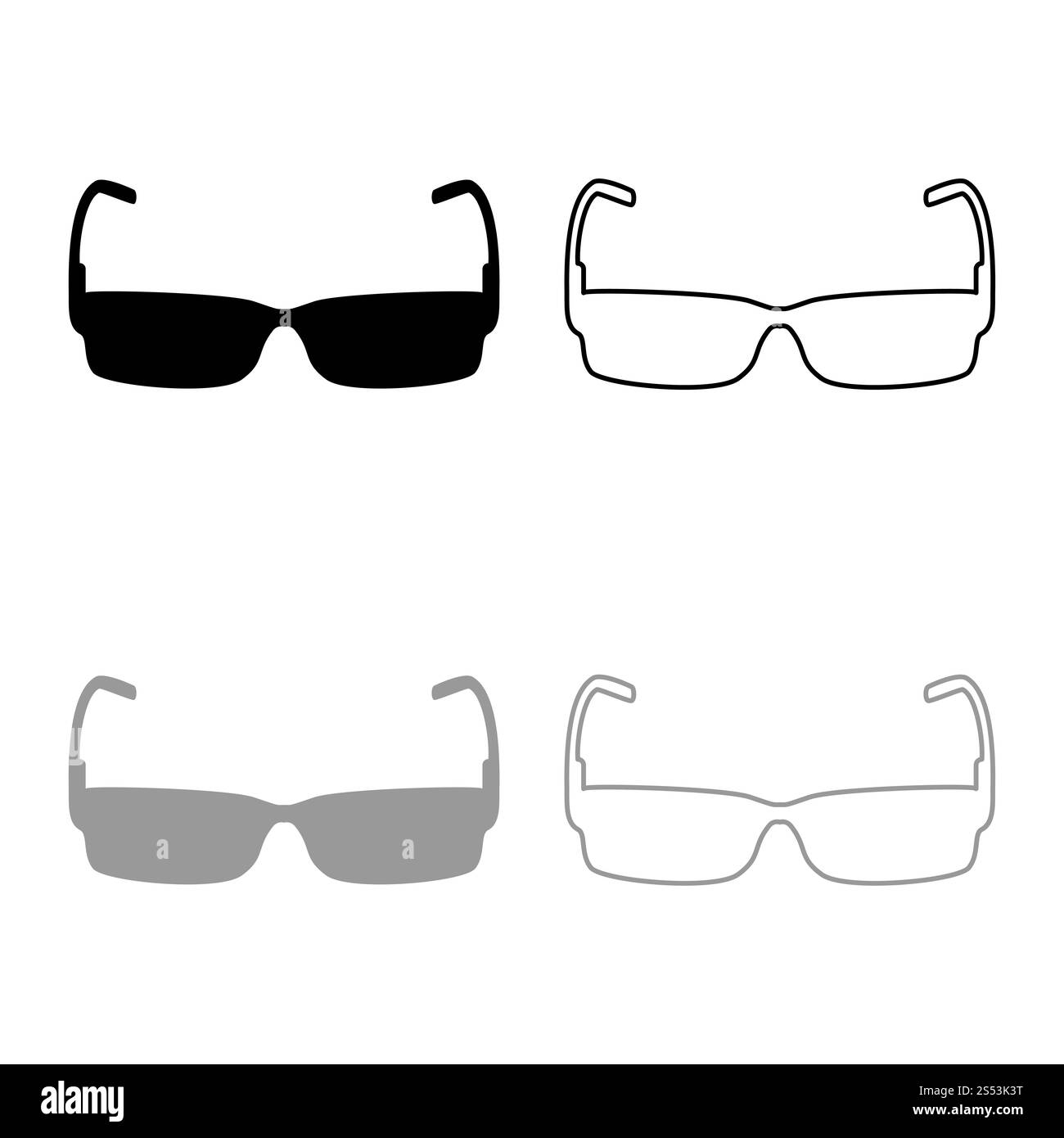 Icône Lunettes de couleur gris noir contour vector illustration style plat simple image Banque D'Images