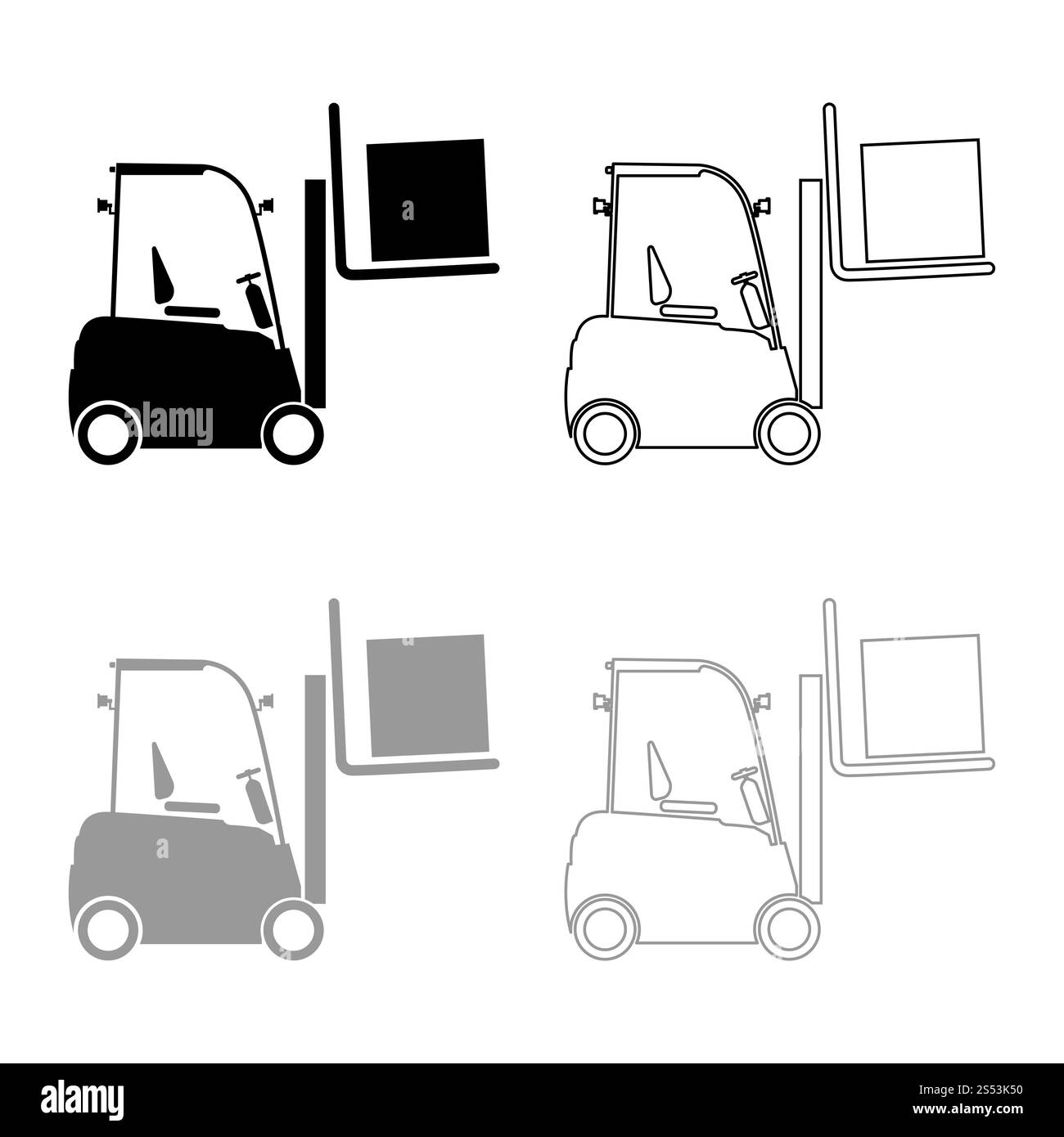 Machine de levage chariots élévateurs chariot élévateur de fret transport de fret l'icône machine concept contour noir set vector illustration couleur gris style télévision simpl Banque D'Images