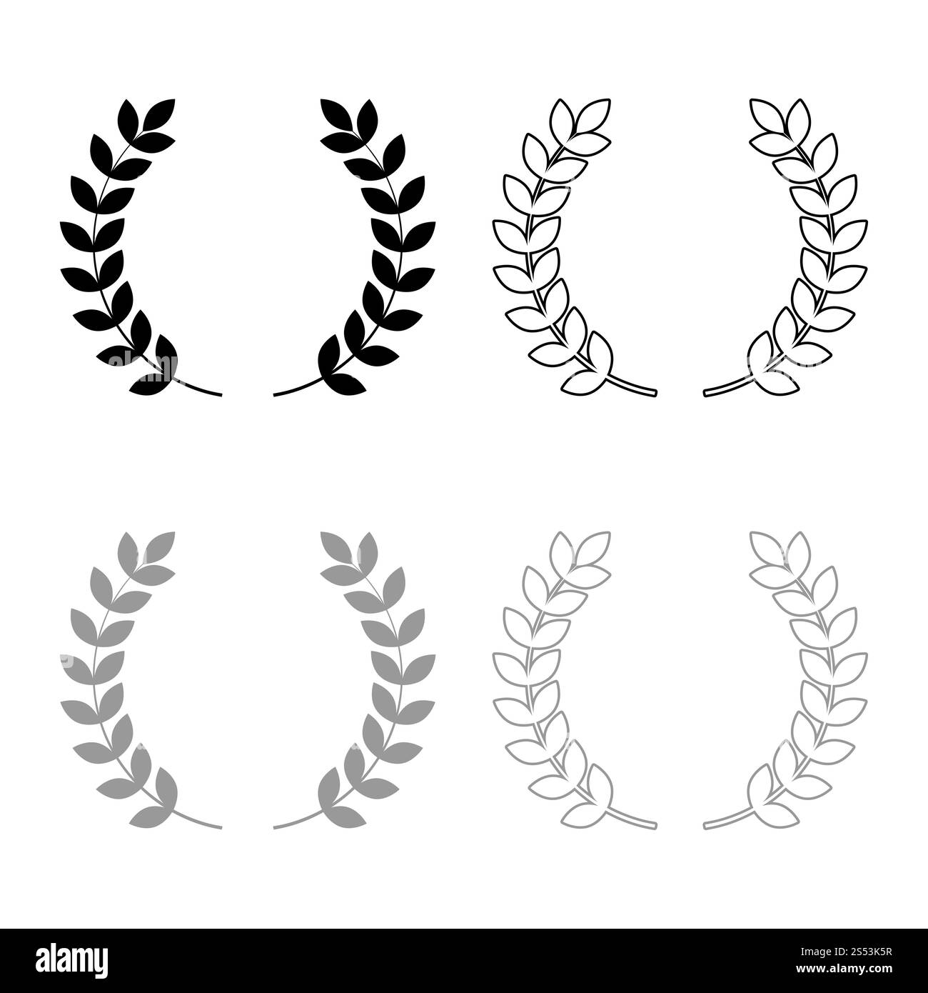 Gagnant de couronnes de lauriers symbole de victoire aperçu l'icône de couleur gris noir style télévision illustration vectorielle simple image Banque D'Images