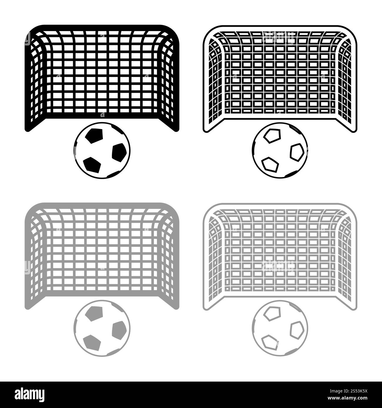 Ballon de soccer et de mort porte Objectif concept big foot aspiration icône portique contours définir couleur gris noir illustration vectorielle simple style plat Banque D'Images