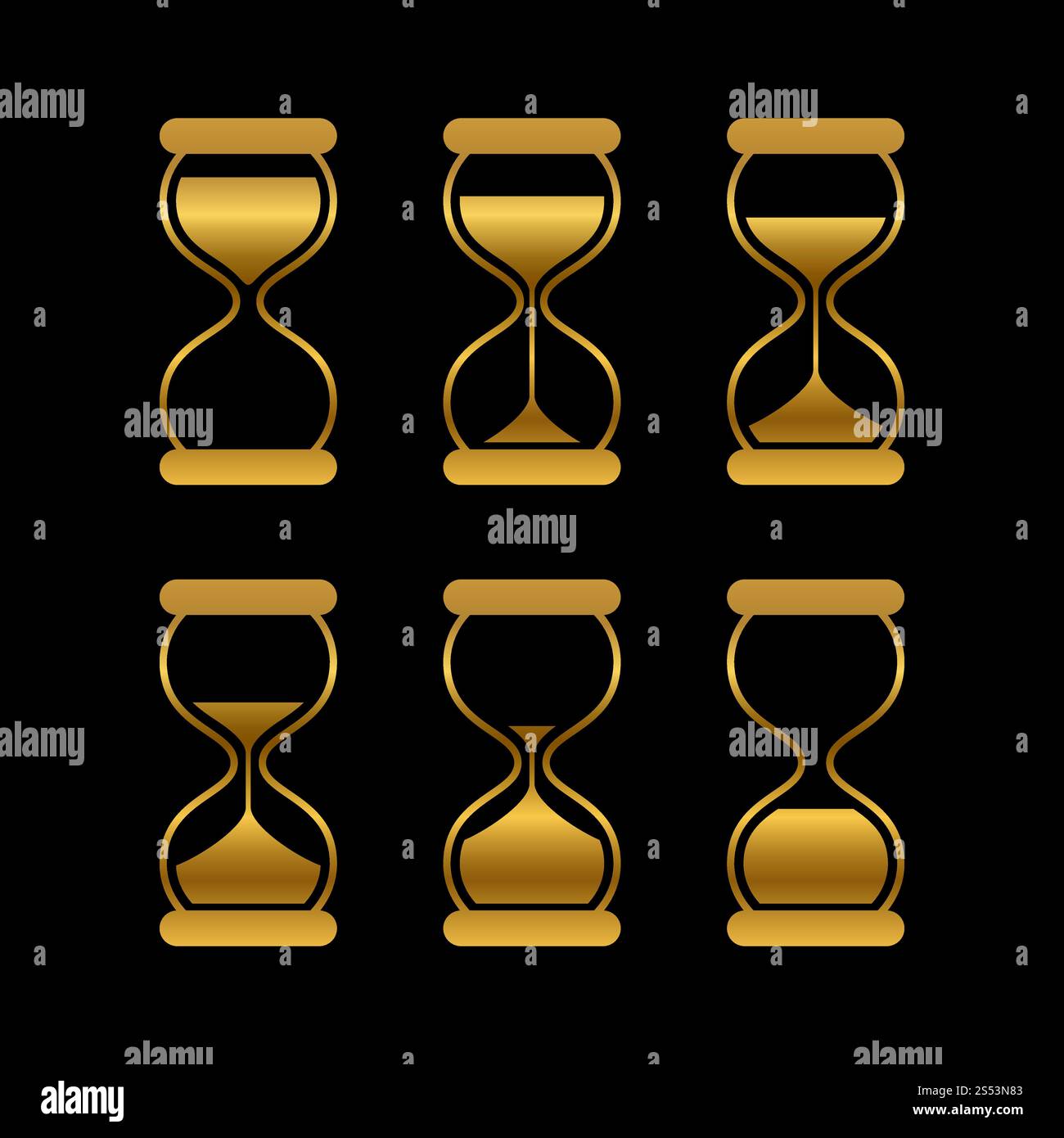 Sables dorés du temps, symboles isolés de vecteur de sablier. Vieille horloge de sable illustration d'icônes vectorielles animées. Sables dorés du temps, symboles isolés de vecteur de sablier Illustration de Vecteur