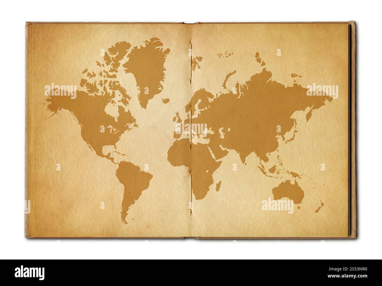 Carte du monde vintage imprimée sur un vieux livre ouvert. Carte du monde vintage sur un vieux livre ouvert Banque D'Images