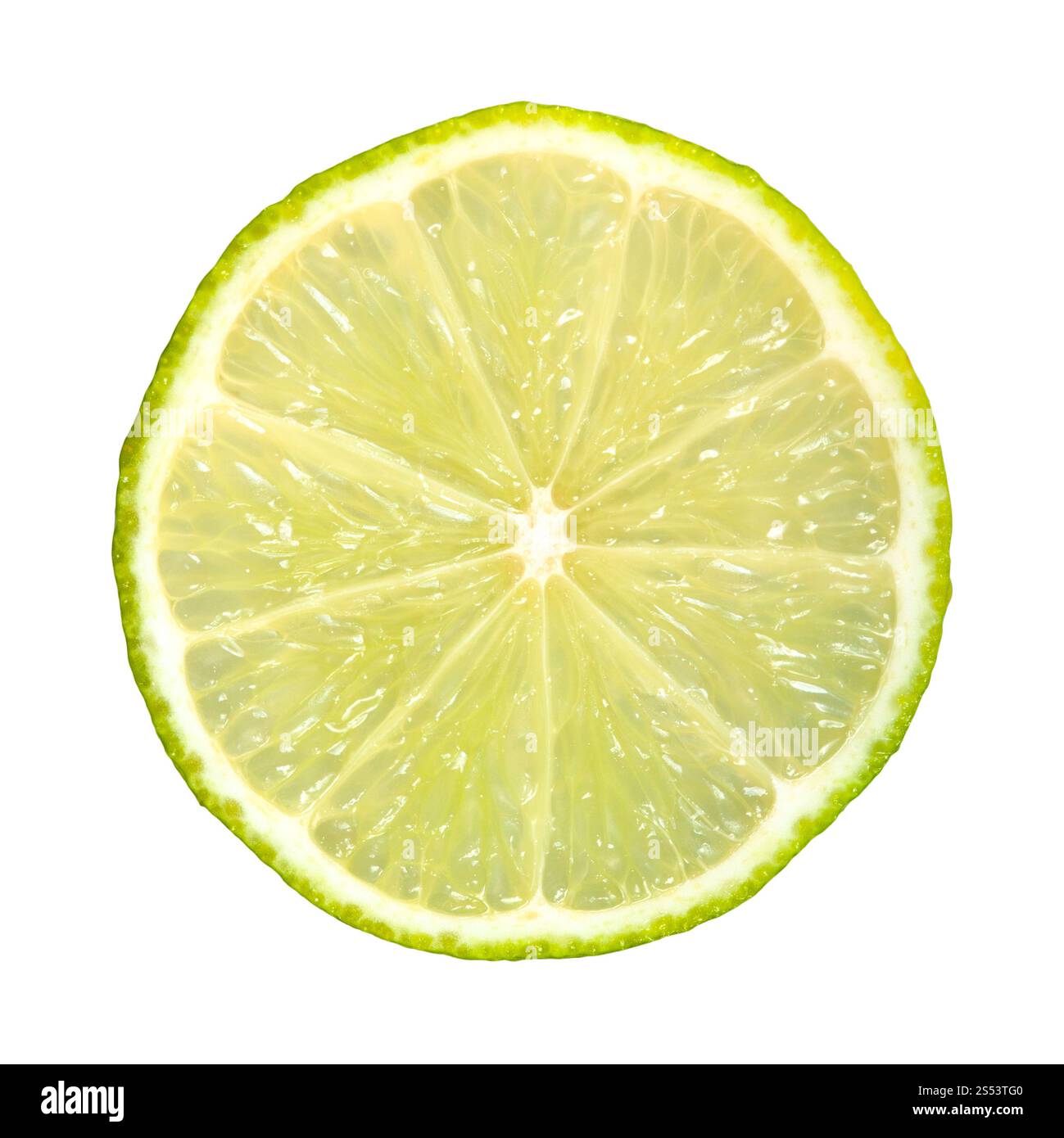 Mince tranche de lime frais isolé sur fond blanc Banque D'Images