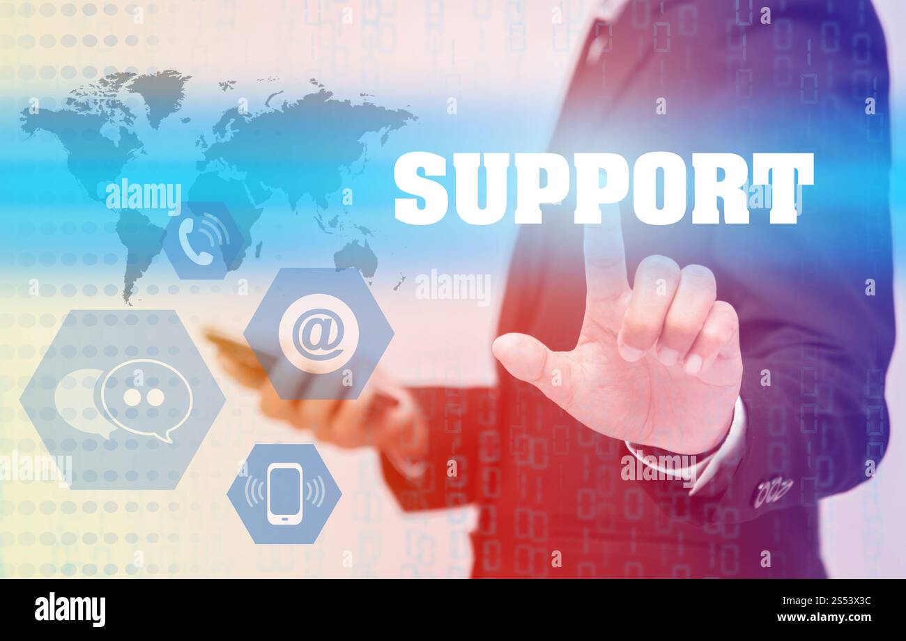 Concept de technologie d'entreprise, signe de SUPPORT tactile à la main Banque D'Images