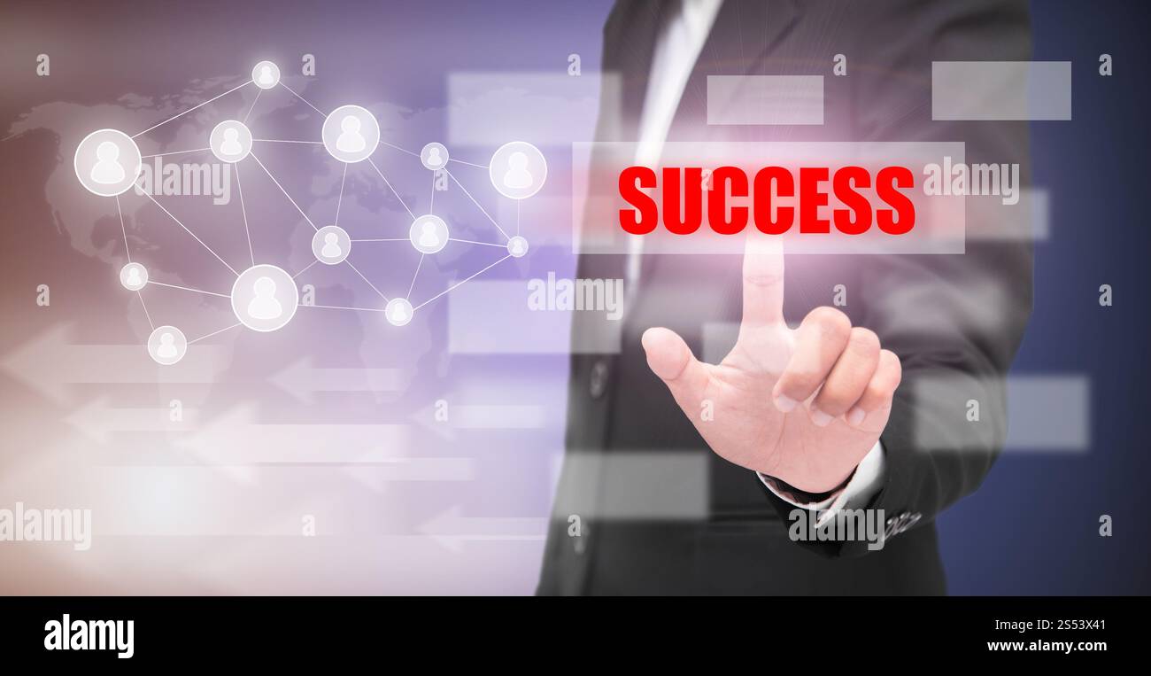 Hand Touch Success' texte, concept commercial' Banque D'Images