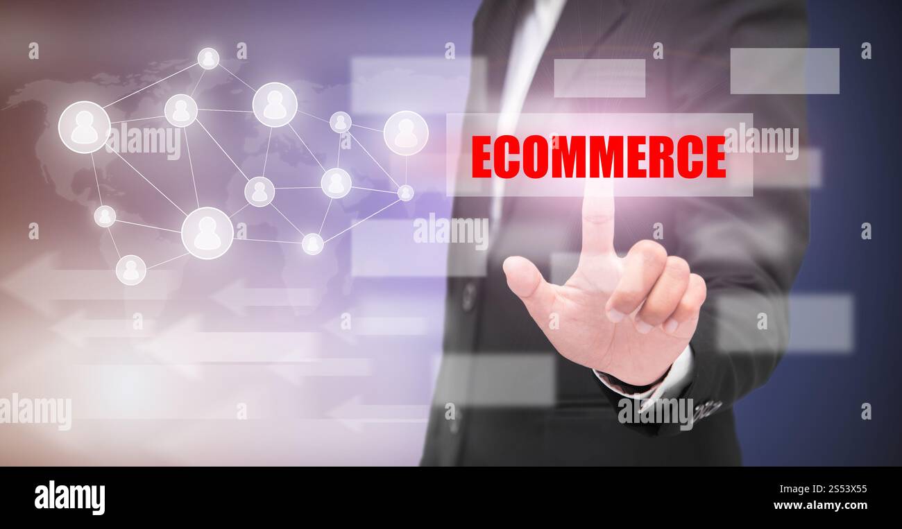 Hand Touch Ecommerce' texte, business concept' Banque D'Images